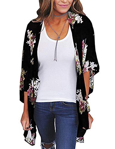 Femmes Plage Kimonos Floral Maillot De Bain Cover Ups Boho D'été Tunique Cardigan Noir XL Cover