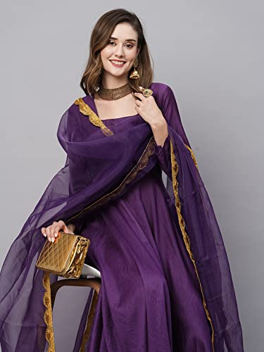 Image of GoSriKi Women's Cotton Blend Anarkali Solid Kurta with Pant & Dupatta (Mini-BEGANI-GS)