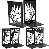 6Pcs One Piecess Metal Book Ends for Men Fans - Luffy Bookends, Ace,Sabo Anime Bookholders for Shelf Organizing, Heavy-Duty Manga Decor Gifts Home Library Decorations Book Rack (6-Pieces，Large)