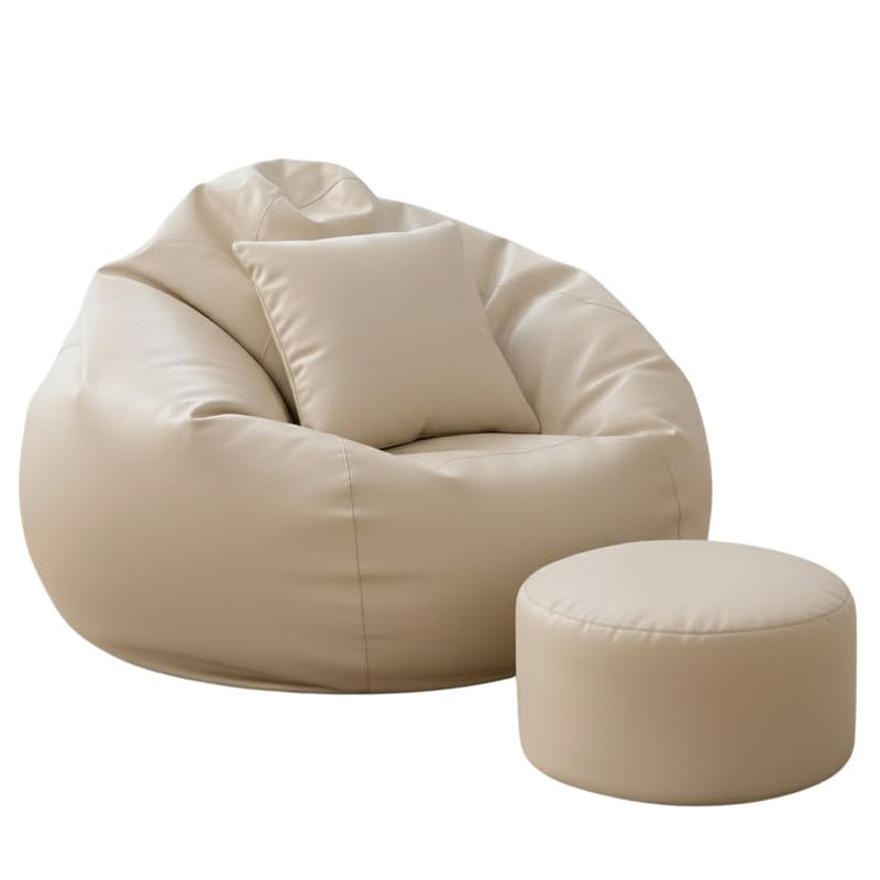 Image of Biggie Bean Bag with Beans Filled 4XL The Evergreen Classics Bean Sofa-Crafted for Comfort-Styled for Elegance with Free Cushion & Footrest (Matching Color : Leatherette Cream)