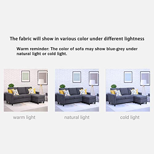Walsunny Convertible Sectional Sofa Couch with Reversible Chaise, L-Shaped Couch with Modern Linen Fabric for Small Space (Dark Grey) - Image 4