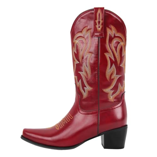 Yolkomo Cowboy Boots for Women Mid Calf Western Embroidered Cowgirl Boots2