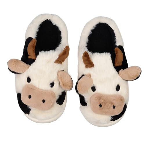 XIXITIAO Slippers For Women,Cow Slippers,Womens Fuzzy Slippers,Cute Animal Cartoon Fluffy Plush House Slippers For Women Men Indoor