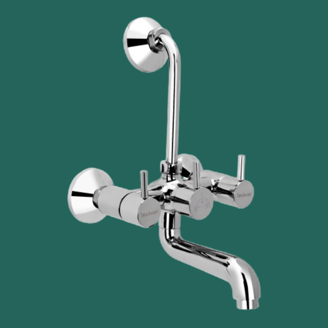 Hindware F280018CP Brass Ingots Polished Wall Mixer with Provision for Overhead Shower with 115mm Long Bend Pipe (Flora) with Chrome Finish | 12-Year Manufacturer Warranty