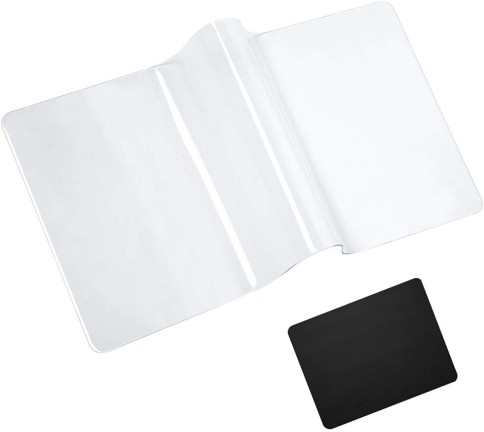 Clear Desk Pad 31.5x15.8 Inches Desk Protector Office Underside Textured Thickening PVC Desk Cover Table Cover Mat with Round Edges, with PU Black Pad