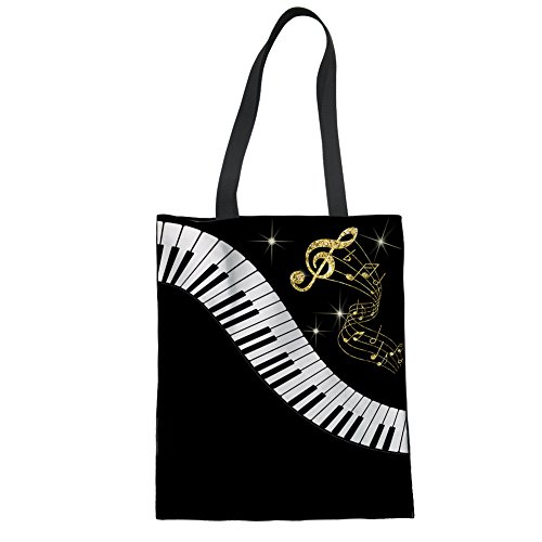 HUGS IDEA Piano Keyboard Shoulder Bag Travel Cotton Tote Bag Fashion College Handbag