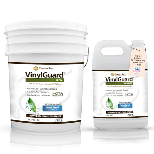 CoverTec VinylGuard Satin Sealer Floor Protective Coating for VCT and Terrazzo, 4 Gal (Prof Grade 2 Part Kit = 4 Gal)