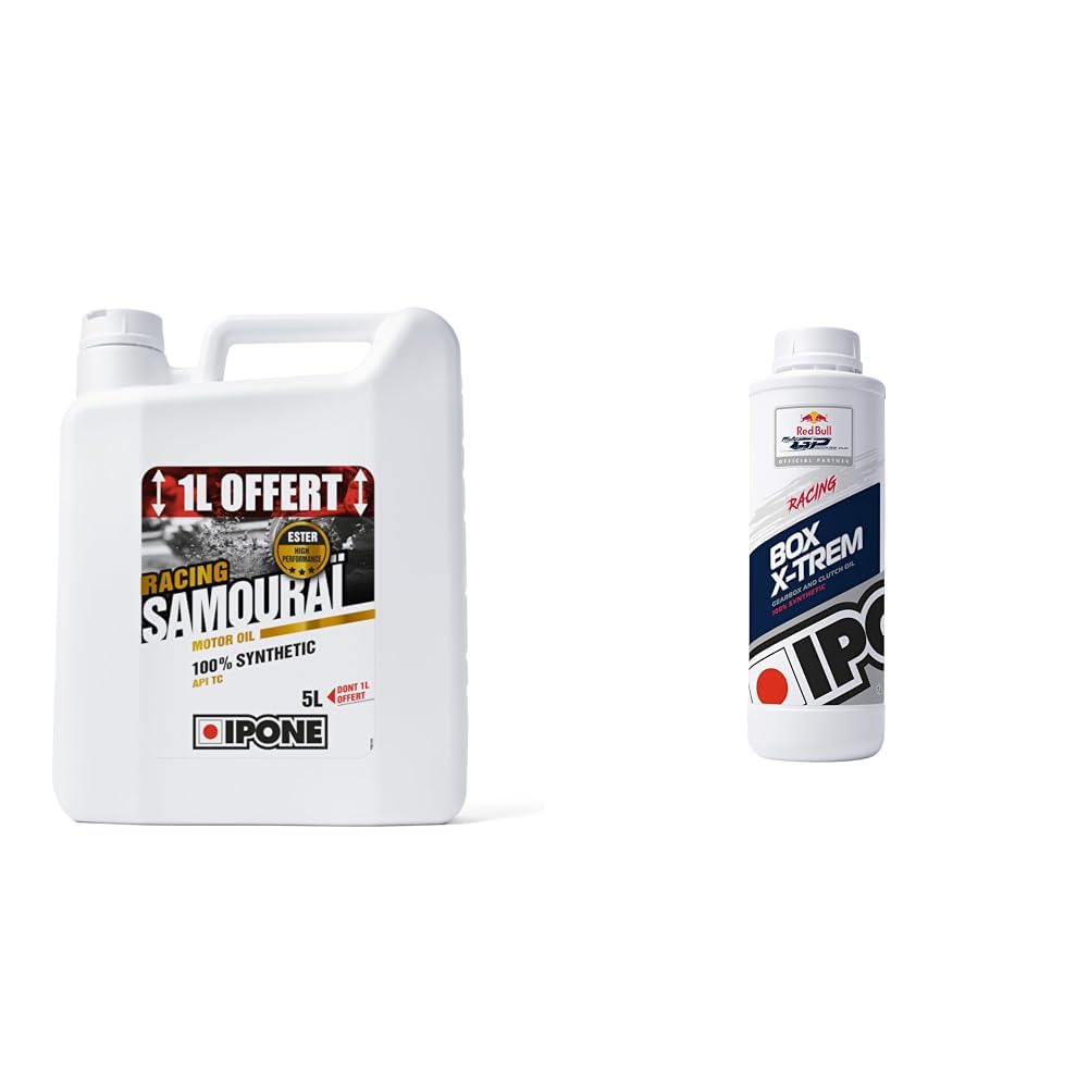 IPONE - Huile Moteur Moto 2 Temps Samouraï Racing - 100% Synthétique avec Esters & – Huile de Boîte de Vitesse Moto 2 temps - Box X-Trem – 100% Synthétique - Spéciale Compétition