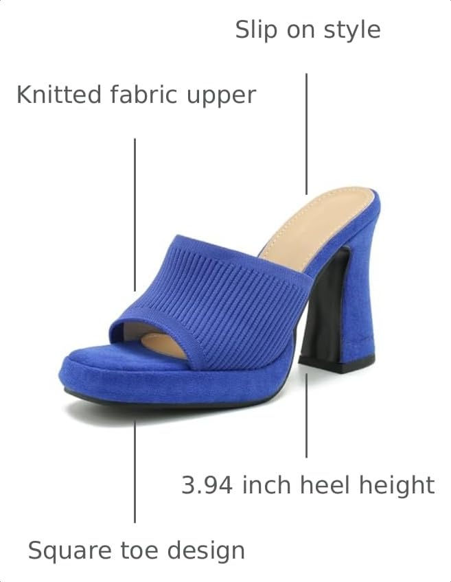 Image of Women's Knit Platform Mule Sandals, Square Toe, Block Heel Slip-On Slides, Chunky High Heel Summer Shoes