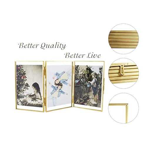 N / A 3 Floating Brass 4X6 Gold Triple 4X6 Folding Picture Frames,3 Opening Fold, Metal Pressed Classicalphoto Frame,Wedding,Anniversary,House Warming,Events Gifts #TOP1