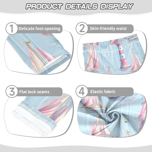 Boccsty Cute Pink Sailboats Lighthouse Girls Leggings Kids Yoga Pants Dance Active Tights 4T3