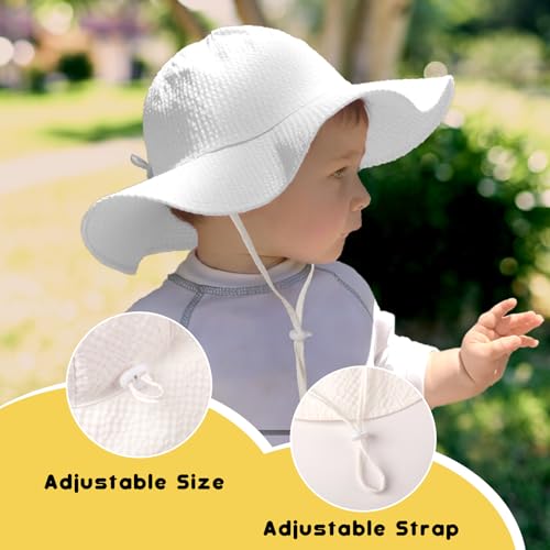 Image of HONGTEYA Baby Sun Hat Toddler Girl Beach Hat Sun Protection Adjustable Outdoor Summer Wide Brim Bucket Hat for Infant Kids