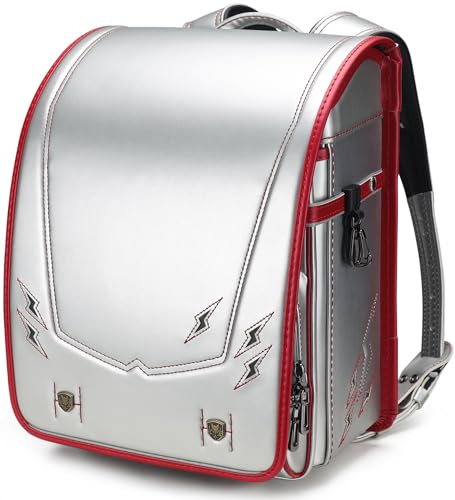IwaiLoft Ransel Randoseru Backpack with Automatic Satchel for Boys, Japanese School Bag Embroidery PU Bookbag for Men Male (Lightning Silver) - Main Image