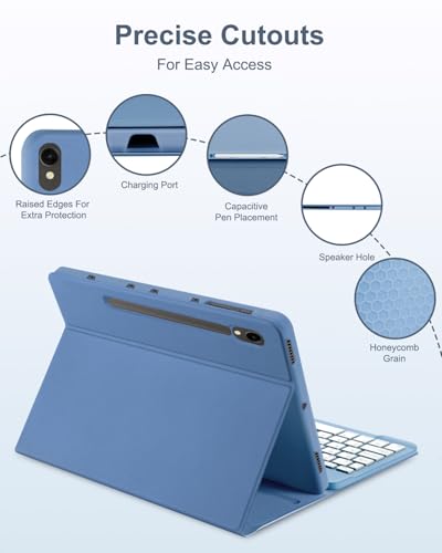 Image of EAMPANG Case with Keyboard Mouse for Samsung Galaxy Tab S10 Lite /S10 FE 5G /S9 FE 10.9 Inch /S9 11 Inch,7 Color Rainbow Backlit Detachable USB-C Keypad Magnetic Cover with Pencil Holder Blue