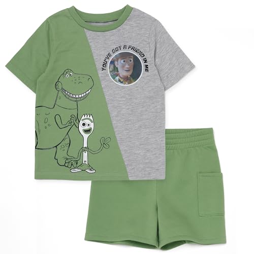 Image of Disney Pixar Toy Story Outfit Boys' 2-Piece Lenticular Patch T Shirt & Short Set Toy Story Clothes for Boy (Green, 3T)