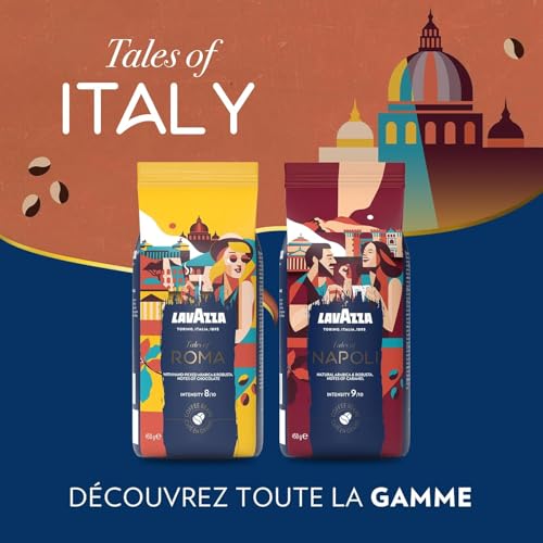 Lavazza - Lot de 2,7Kg Tales of Roma - 6x450g - Pour les Machines à Café Automatiques, Notes de Noisette et Chocolat Noir, Arabica & Robusta, Intensité 8/10, Torréfaction Moyenne
