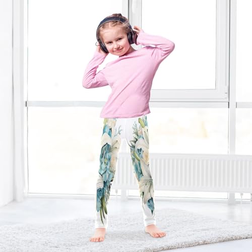 Bolaz Toddler Girls Leggings Printed Yoga Pants Leggings White Blue Flower for Kids4