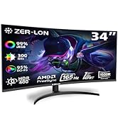 ZER-LON 34 Inch Curved Gaming Monitor, 3440x1440 165Hz Ultrawide Computer Monitor, Tilt/Height/Pi...