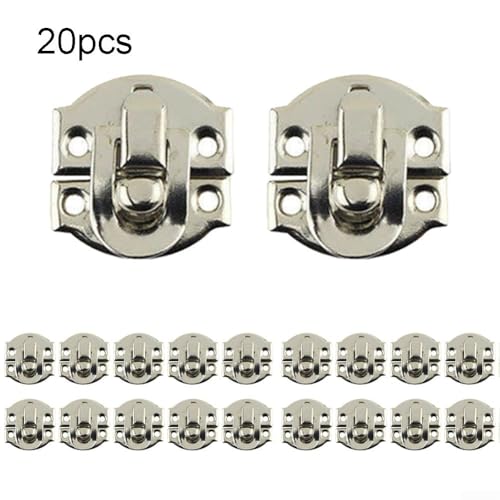 Posheliox Lot de 20 fermoirs à loquet en fer antique pour boîtes à bijoux, coffres en bois, valises – Loquet de boîte vintage, quincaillerie de porte rétro, bronze/jaune/argent (argent) (bronze) – vue 6