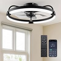 Ensenior Deckenventilator mit Beleuchtung, 50cm Deckenlampe mit Ventilator & Fernbedienung, 6 Geschwindigkeiten Leise, Stufenlos Dimmbar (3000K-6500K), Flaches Design für Schlafzimmer Büro - Schwarz