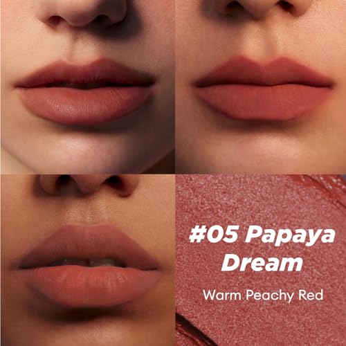 Image of ITY Velvet Matte Finish Lip Stain-Mousse Textured Pudding Pot Lip Clay with Brush, Nude Shade, Dual-Use as Lipstick and Blush, Conceals Lip Lines, Rich Pigment, 0.21 oz (6g) in Papaya Dream