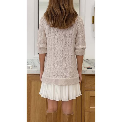 Women Crewneck Cable Knit Sweater Mini Dress, Crewneck Long Sleeve, Pleated Mini, Twofer Style4