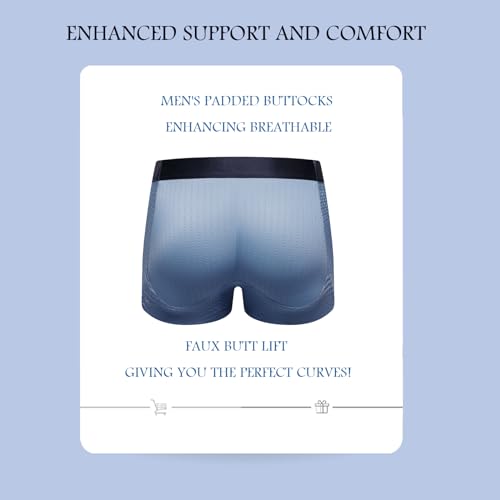 JOCKMAIL Mens Butt Padded Underwear Mens Mesh Shapewear Boxer Briefs with Butt Enhancing Pads