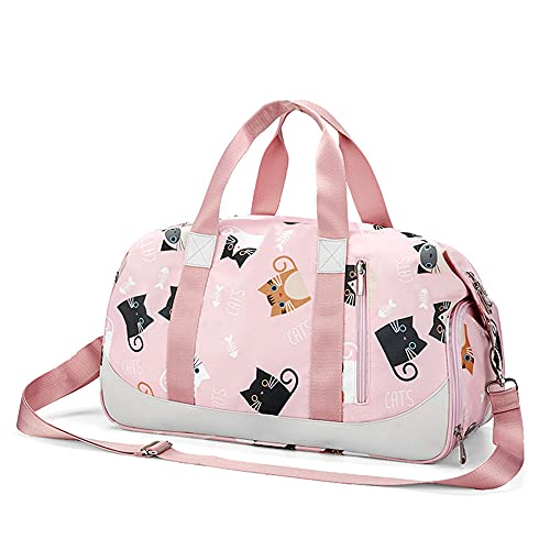 WEISIPU Cute Cat Ballet Dance Duffel Bags For Girls Women Sports Gym Bag With Shoe Compartment Wet Pocket (Pink Cat)