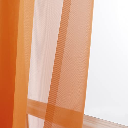 Image of OWENIE Sheer Curtains 63 inch Length 2 Panels Set, Rod Pocket Voile Fimly Sheer Drapes for Living Room /Bedroom, 2pcs, Each 42 inch W x 63 inch L, Orange