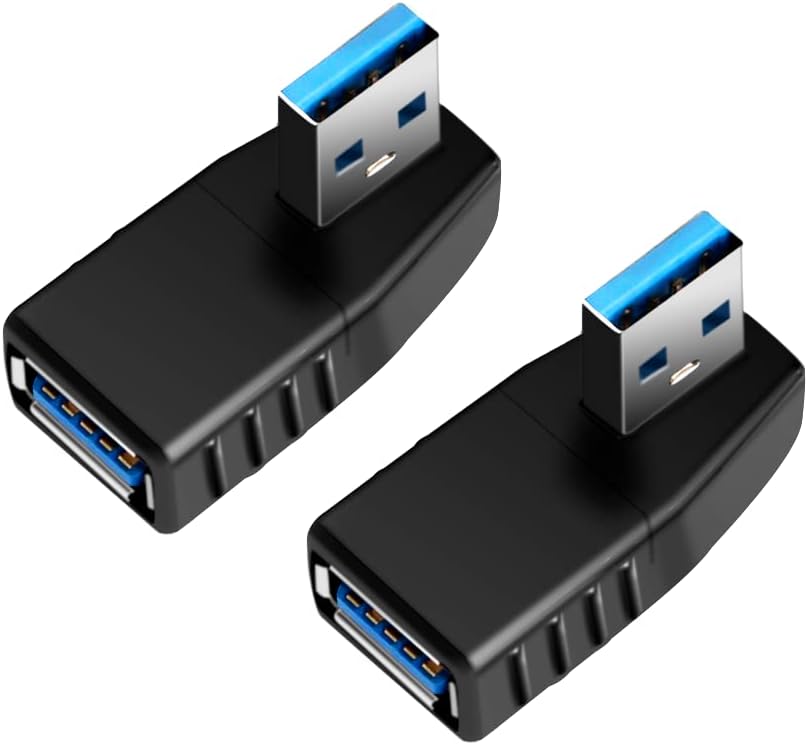 USB 3.0 Adapter 90 Degree Male to Female Coupler Connector Plug Left Right Up Down Angle (USB 3.0 Adapter Right 2PCS)