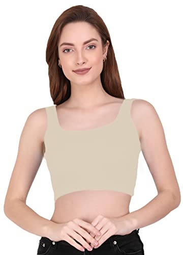 Image of THE BLAZZE 1044 Women's Cotton Basics Sexy Solid Square Neck Slim Sleeveless Saree Readymade Saree Bra Blouse Crop Top T-Shirt for Women