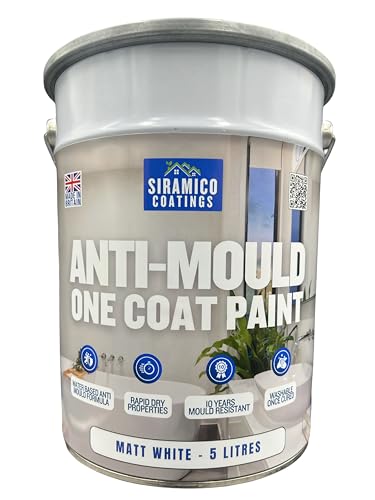 SIRAMICO COATINGS Anti-Mould Paint | 5 Litres | Superior 10 Year Anti Mould Resistant Paint for Bathrooms, Kitchens, Walls and Ceilings - Easy Brush & Roller Application