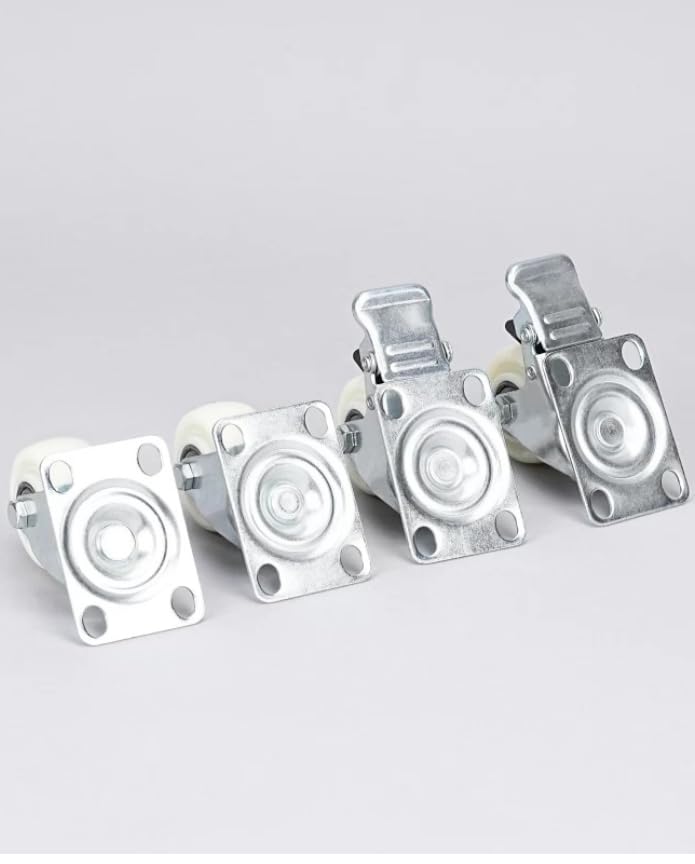 Image of Heavy Duty Cast Iron Swivel Caster Wheels - Pack of 4, PVC Rubber 2 Inch Rollers with 360 Top Plate, 2 Brake Wheels & 2 Non-Brake Wheels, 500-600 KG Load Capacity