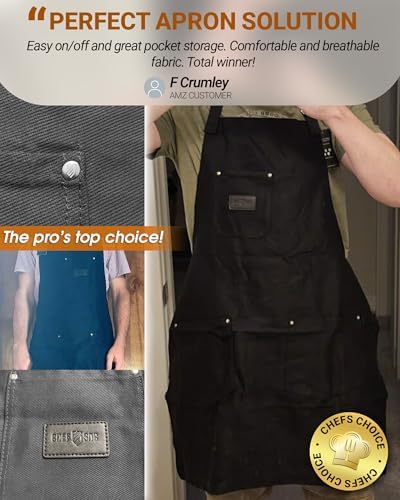 Chef Apron, Cotton Canvas Kitchen Apron for Line Cooks & Culinary Students, Comfy Fit for Prep, Pastry, Grill, BBQ