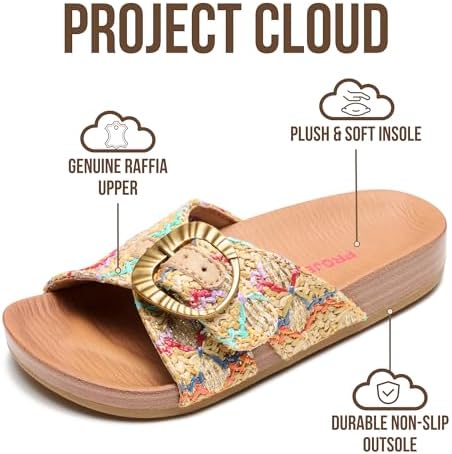 Project Cloud Girls Sandals - Adjustable Buckle Toddler Slides with Plush and Soft Insole Kids Sandals - Non-Slip and Lightweight Slides for Kids (BEAMING_K,GOLDMULTI,5) - 1