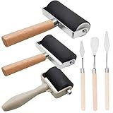 6 Pcs Brayer Roller, 3 Size Rubber Roller Paint with 3 Palette Knife for Printmaking DIY Art Craft, Oil Painting Tool and Ink Applicator Art Craft (1.4/2.4/4 in)