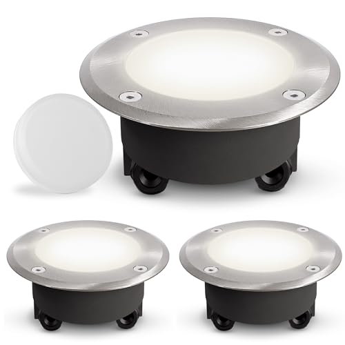 SSC-LUXon 3er Set flacher LED Bodeneinbaustrahler VISKOS für Außen IP67 - inkl. 3x GX53 LED 3W neutralweiß 230V - durchschleifbar
