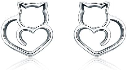 BISAER 925 Sterling Silver Stud Earrings Hypoallergenic Cute Animal Butterfly Cat Paw Flower Fairy Mermaid Earrings for Women Jewelry