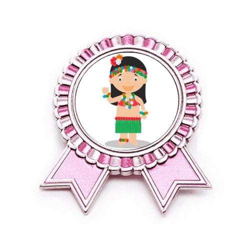 Broche fille hawaïenne rose au design tropical rétro en métal
