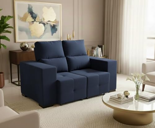 Sofá Retrátil Reclinável 2 Lugares Cancun em Veludo Pavia (AZUL)
