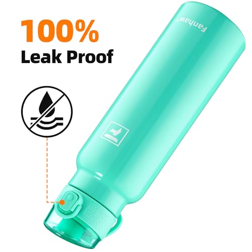 Image of Fanhaw 24 oz Insulated Water Bottle with Soft Silicone Spout Lid, Leakproof Stainless Steel Vacuum Bottle for School, Sports& Daily Use, Kids, Teens& Adults, Back to School Essentials (Bianchi Green)