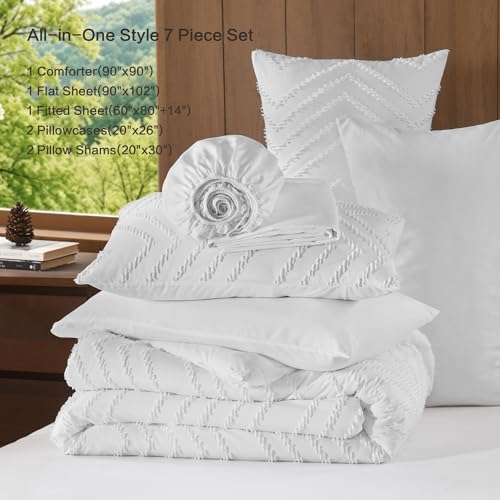 Andency Comforter Queen Size with Sheets White，7 Pieces Bed in a Bag Queen Chevron Boho Soft Warm Tufted Neutral Bedding Sets with Comforter, Sheets, Pillowcases & Shams by Andency - Image 8
