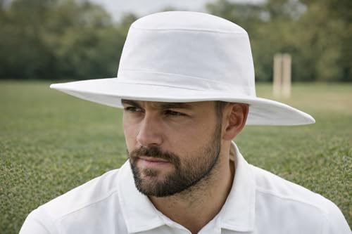 Image of White Sun Hat Cap for Men Women Wide Brim UV Protection Lightweight Breathable Summer Beach Travel Outdoor Stylish Comfortable Cricket Hat