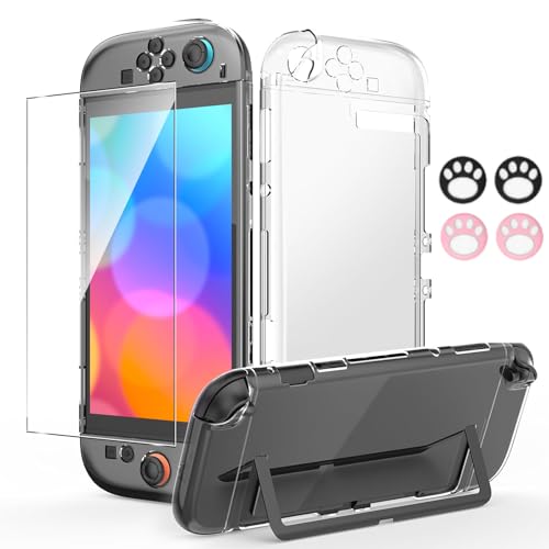 For Switch 2 カバー ドック対応 ガラスフィルム スティックカバー セット スイッチ2 専用 ケース 分体式デザイン クリア PC材質 全面保護 超耐衝撃 傷防止 黄ばみなし 着脱簡単 超薄 軽量 対応ケース+液晶フィルム*1枚+スティック保護