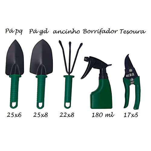 Kit Jardim 5 Peças Jardinagem Reforçado Aço p/ Cultivo em Hortas Flores Plantas com Maleta