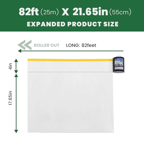 Image of Voomey Pre-Taped Masking Film with Dispenser, Painters Tape with Plastic Attached, Automotive Painters Tape and Drape for Appliances, Furniture, Wood Surfaces & DIY Projects - 1ft x 82ft