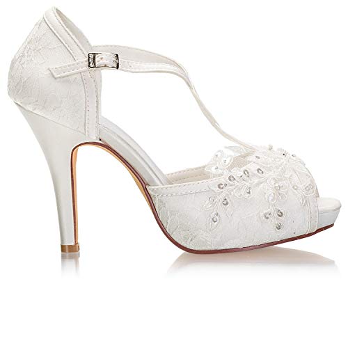Emily Bridal Wedding Shoes Peep Toe Lace Imitated Silk Stiletto Bridal Pump Shoes (EU37/6.5 B(M) US, Ivory)3