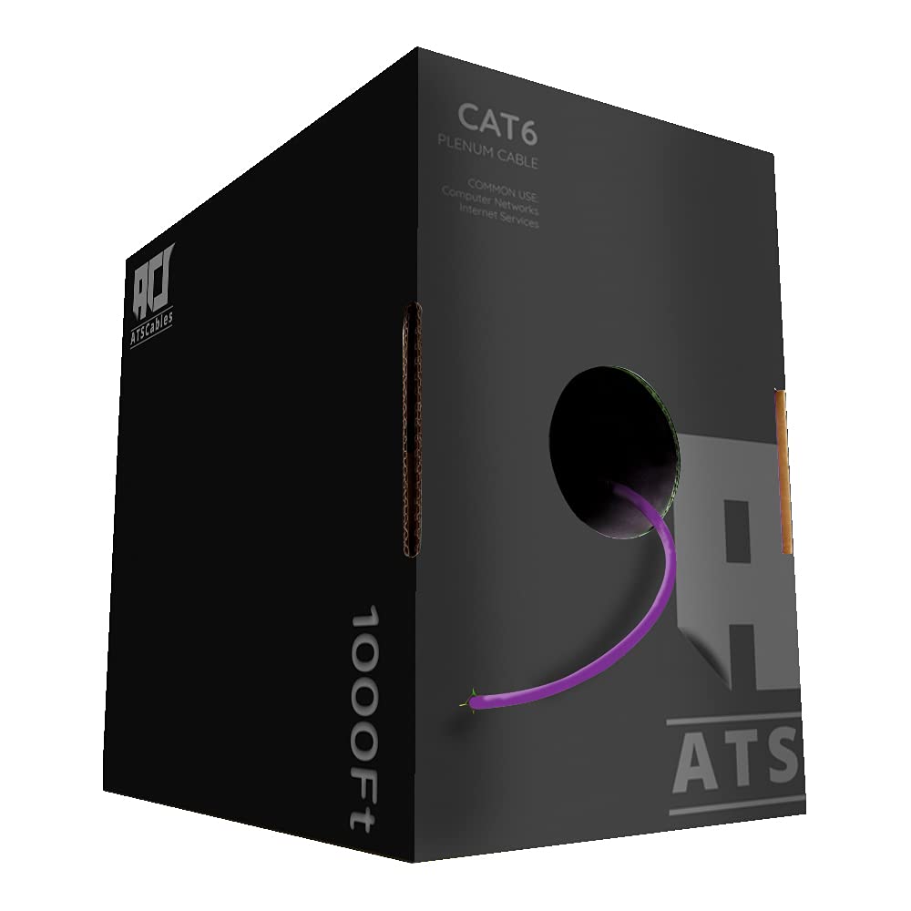 ATS Cables | CAT6 Plenum (CMP) Cable 1000FT | Network Analyzer Test Passed | 23AWG 4Pair, Solid 550MHz Ethernet Cables 10Gigabit UTP, Available in 9 Colors (Cat6 Plenum Cable, Purple, 1000ft)