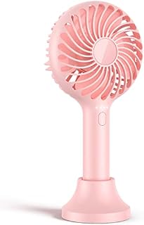 Handheld Fan, Portable Hand Fan with USB Rechargeable Battery, 4 Speed Mini Hand Held Fan with Base, 3-10 Hours Operated Travel Small Fan Personal Desk Fan for Women Kids Outdoor Makeup Eyelash (Pink)