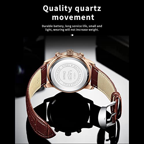 Weicam Men Boy Casual Waterproof Roman Numerals Leather Band Analog Quartz Wristwatches With Chronograph Calender Business Watch (Brown) #TOP4